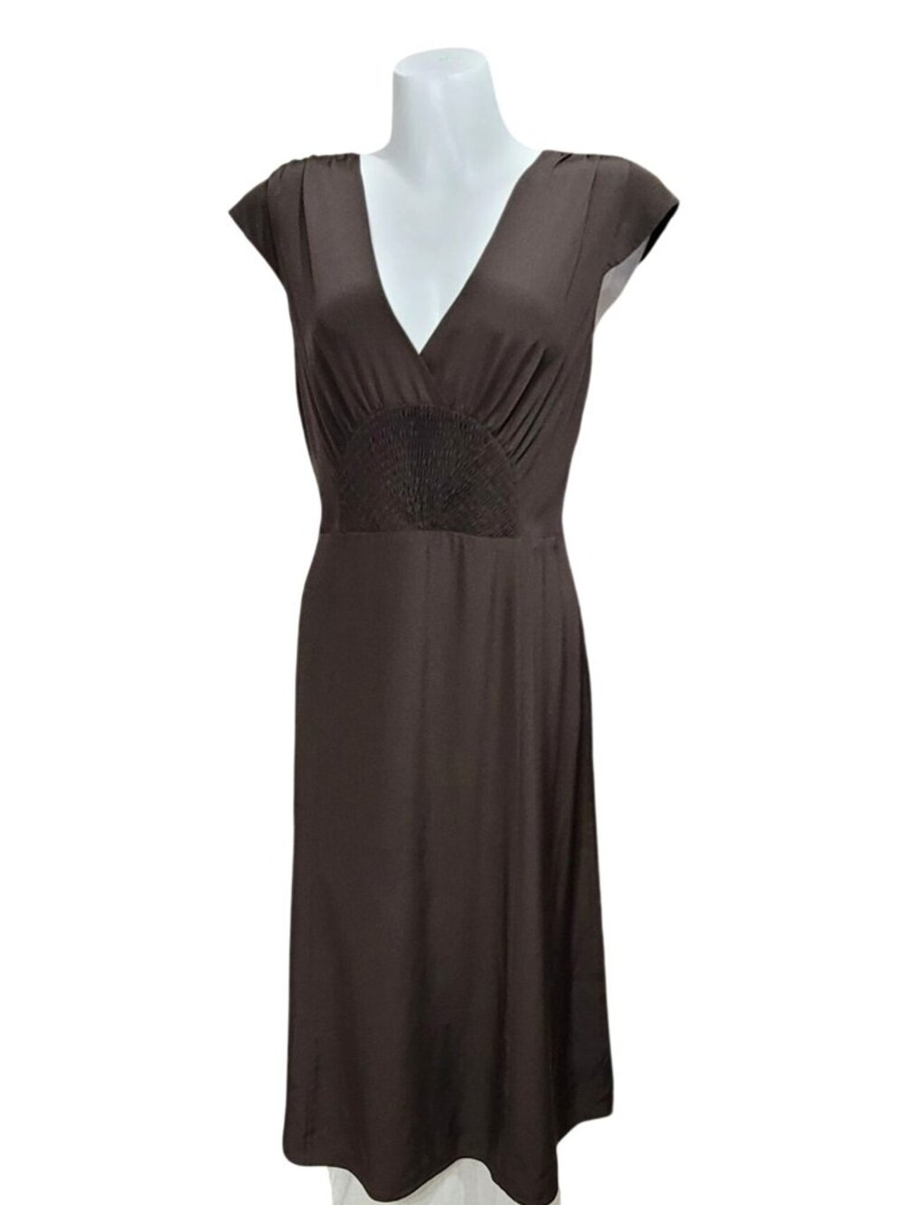 Silk Banana Republic V-Neck Midi Dress 14 Brown